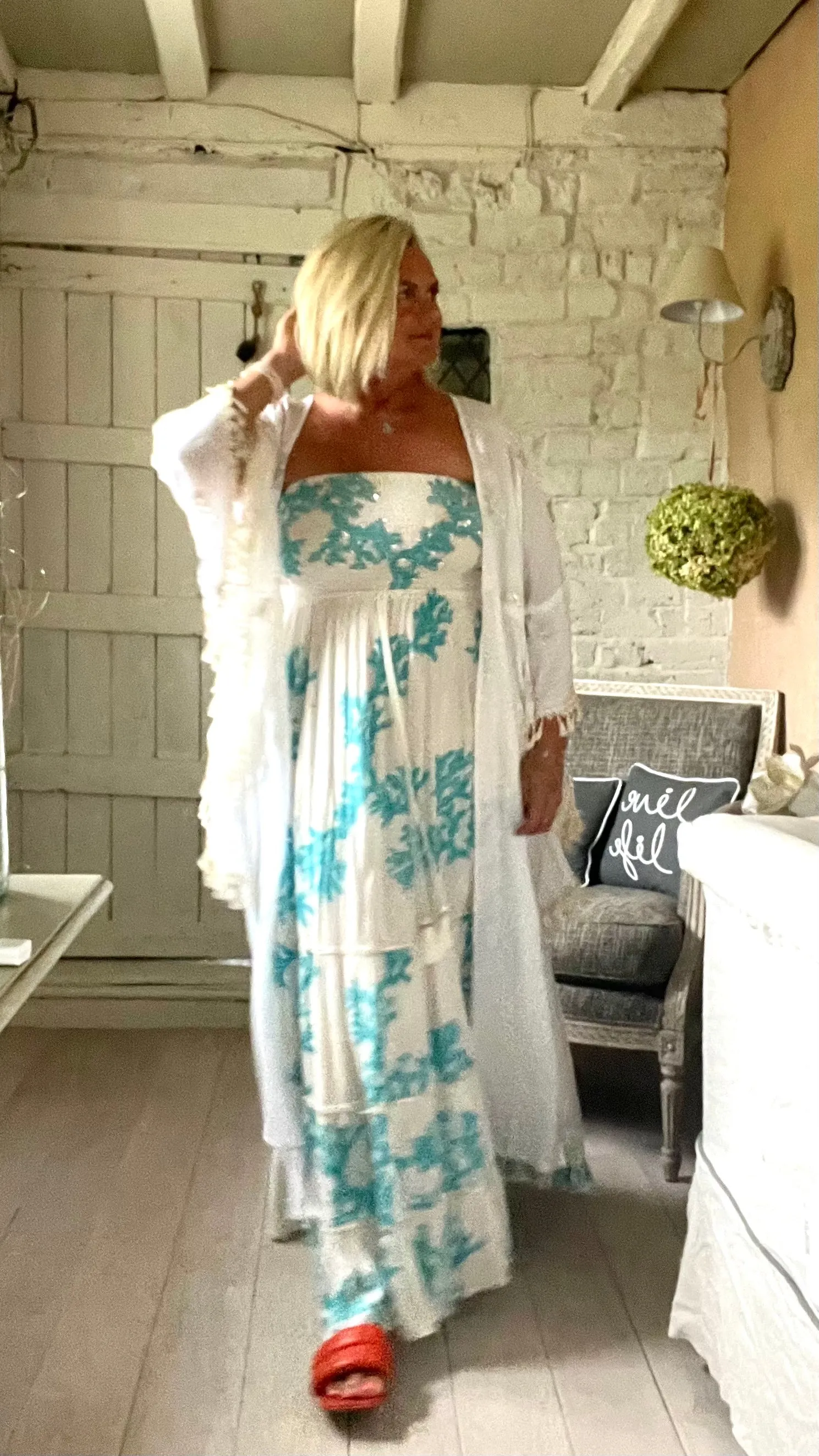 Portofino maxi Kimono white with silver inlaid detail one size