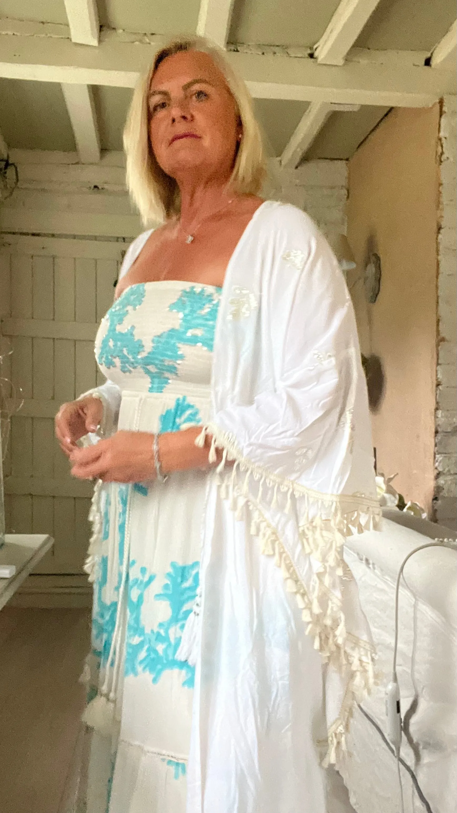 Portofino maxi Kimono white with silver inlaid detail one size