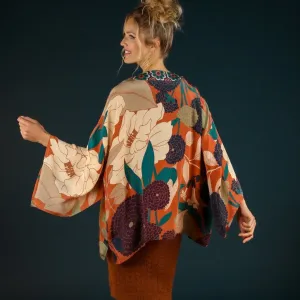 Powder Winter Floral Terracotta kimono jacket short