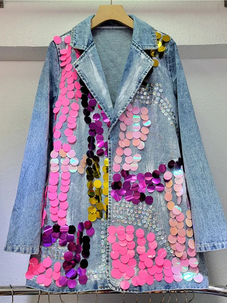 Pre Order:  Sequin Embroidered Denim Jacket