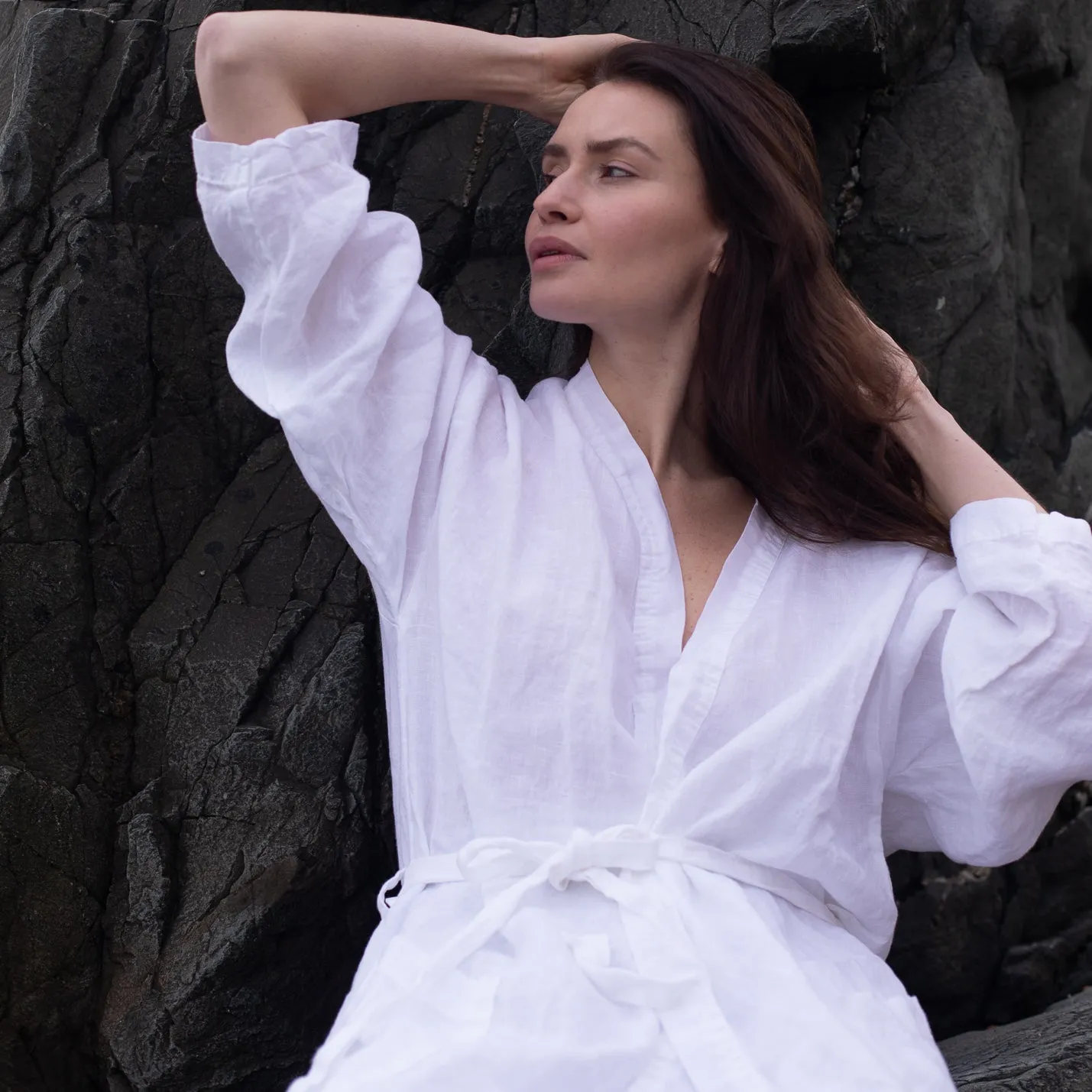 Premium Linen Dressing Gown - Snow White