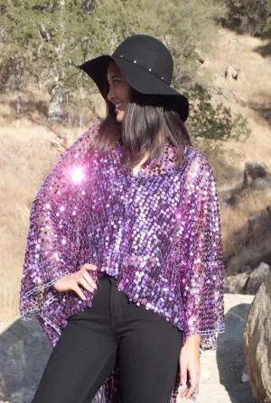 Purple Sequin Kimono Cropped Top One size