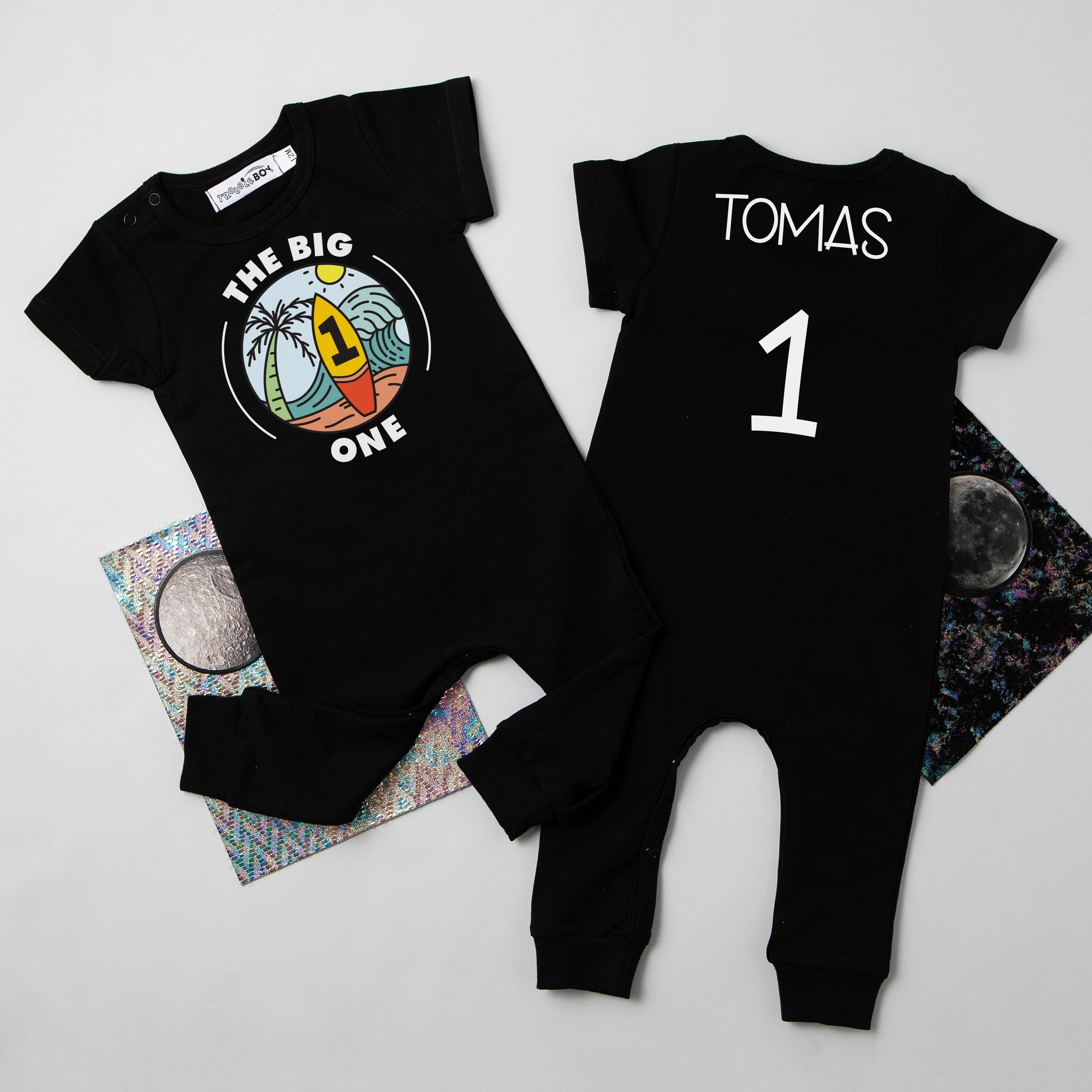 "The Big One" Surf-themed Personalized Slim Fit 1st Birthday Romper