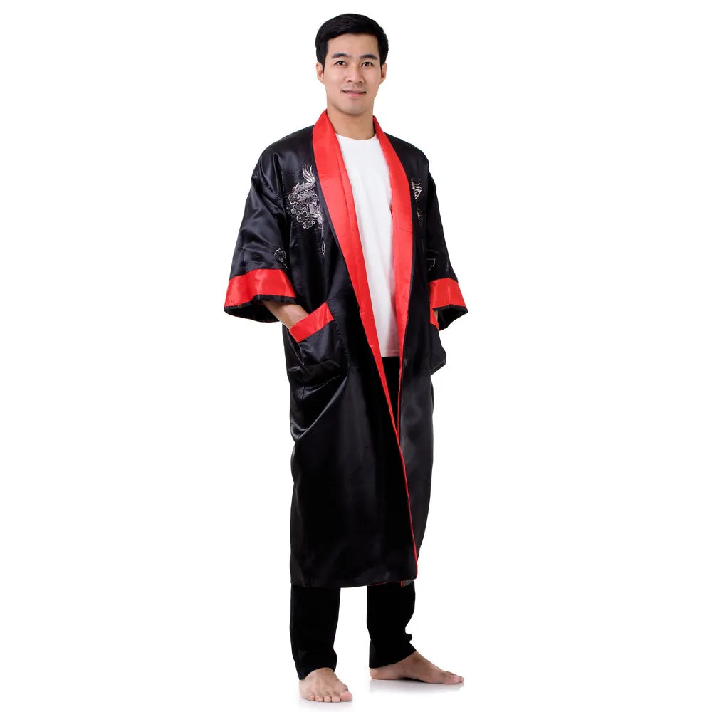 Reversible Red Longwang Dragon Kimono Robe for Men