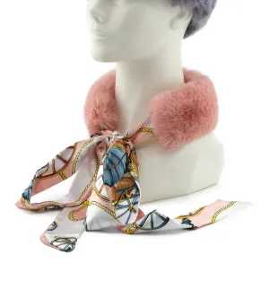 Rose Rex Rabbit Scarf with Pink/White Silk Ribbon