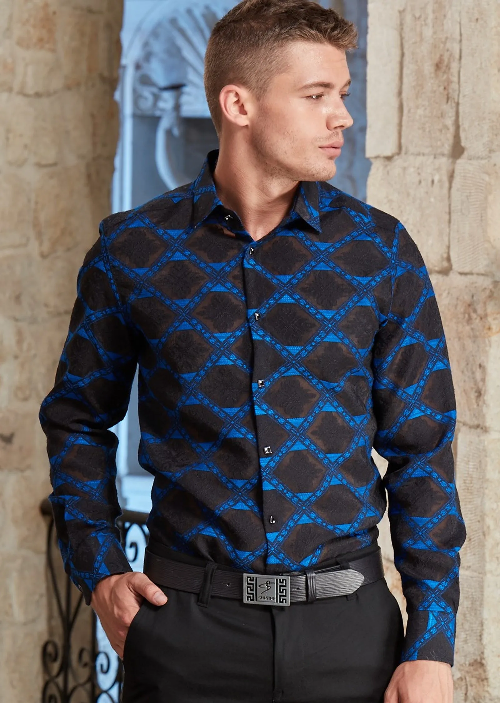 Royal Blue Jacquard Long Sleeve Shirt