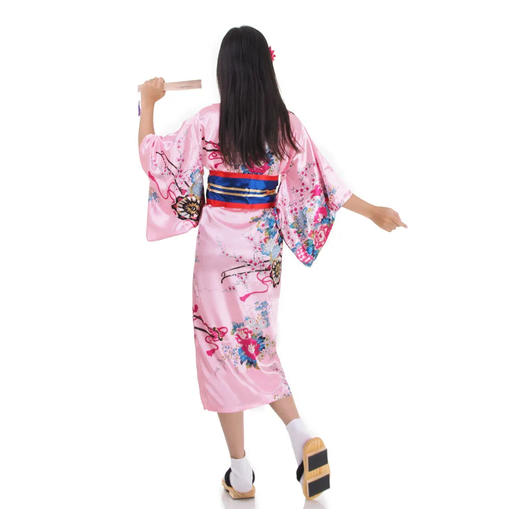 Sakura Pink Geisha Yukata Kimono Costume for Girls