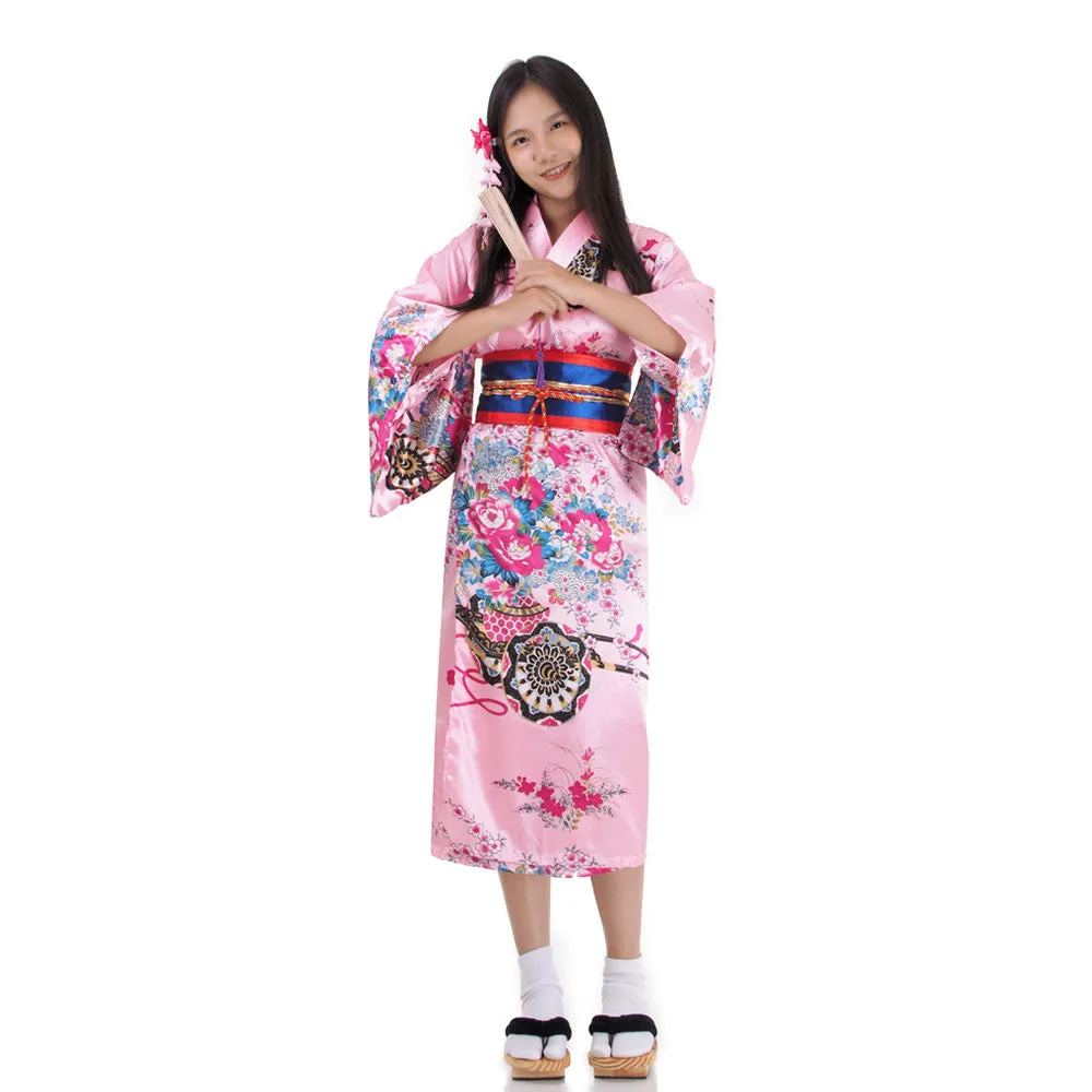 Sakura Pink Geisha Yukata Kimono Costume for Girls