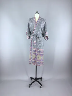 Sari Robe / Green Lavender Geometric