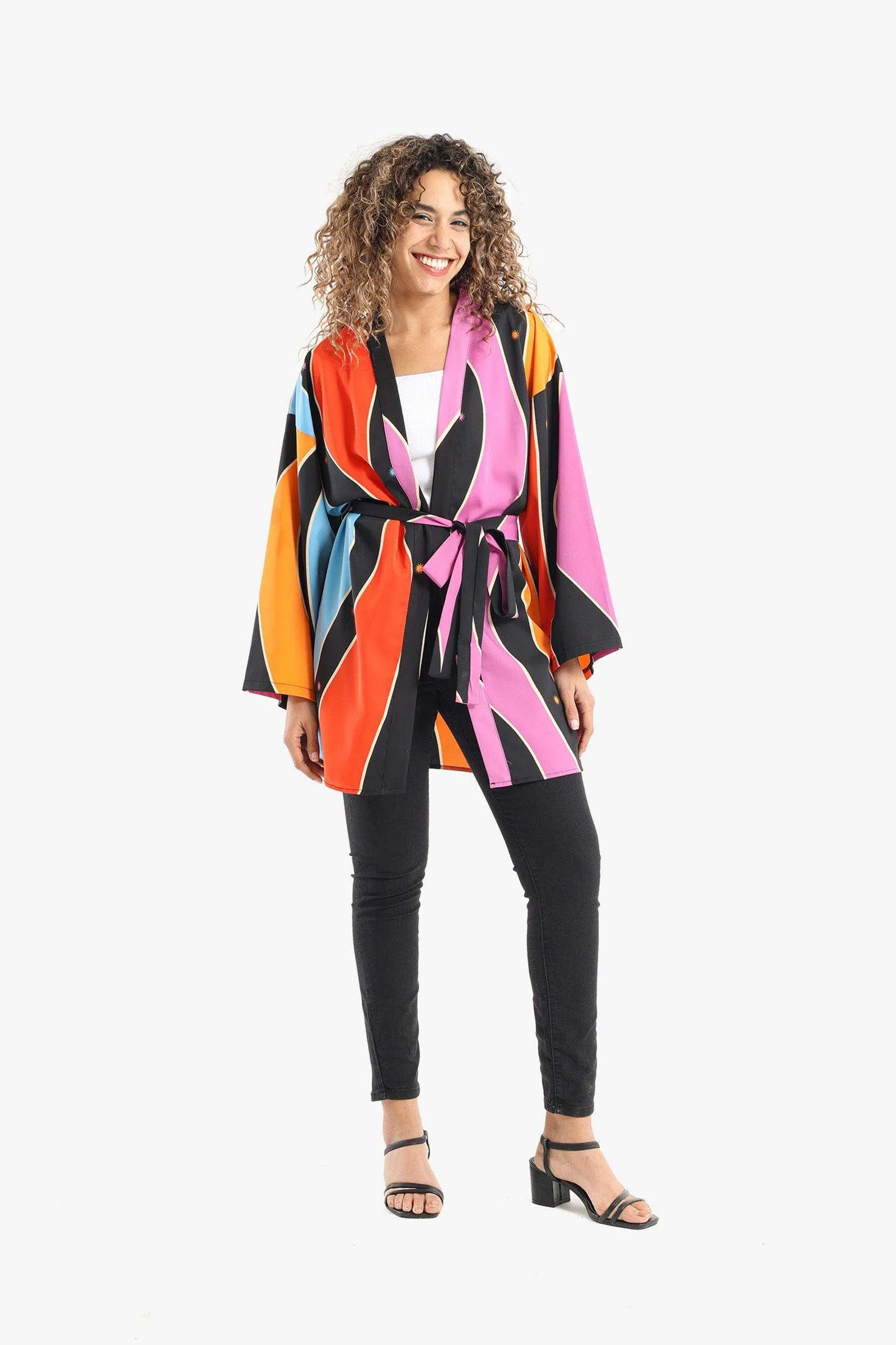 Satin Dropped Shoulder Kimono