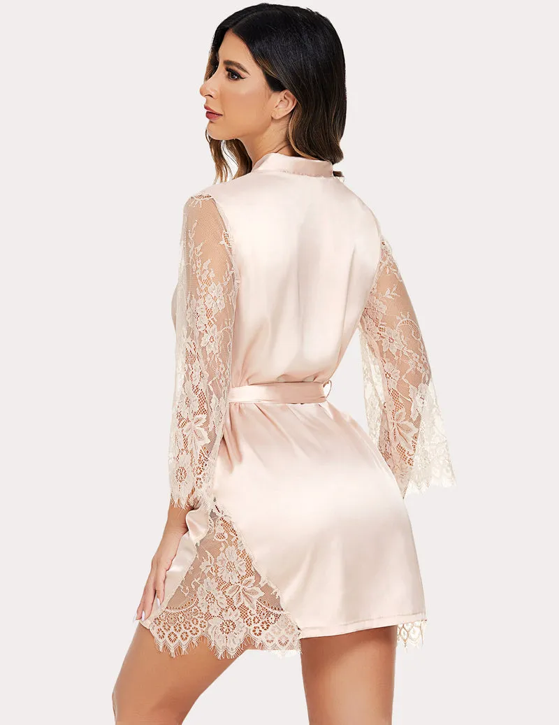 Satin Lace Kimono Robes Silk Nightgowns