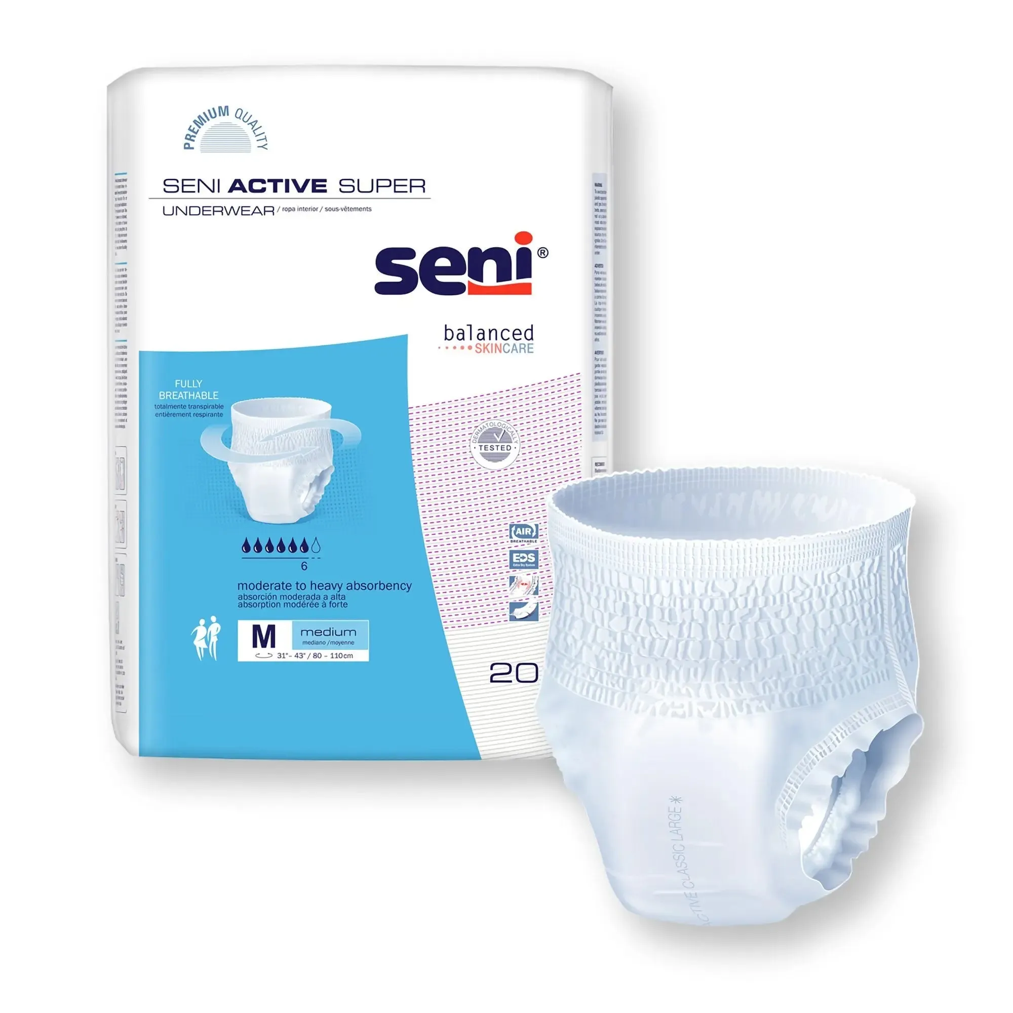 Seni® Active Super Moderate to Heavy Absorbent Underwear, Medium