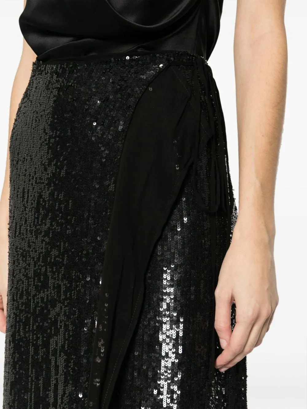 sequinned wrap midi skirt