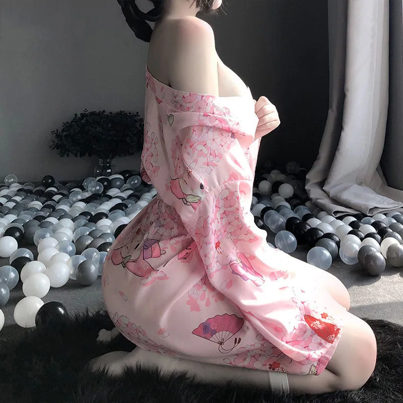 Sexy Pink Kimono Lingerie Set - Women's Japanese-Inspired Sleepwear