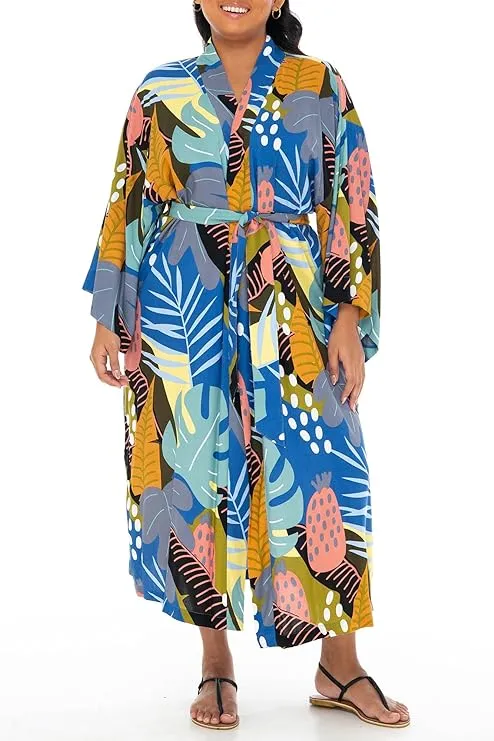 SHU-SHI Womens Kimono Cardigan Floral Tropical Swimwear  Beach Robe