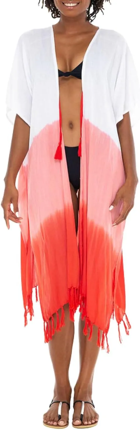 SHU-SHI Women's Kimono Cardigan with Fringe Ombre Swimwear Cover-Up