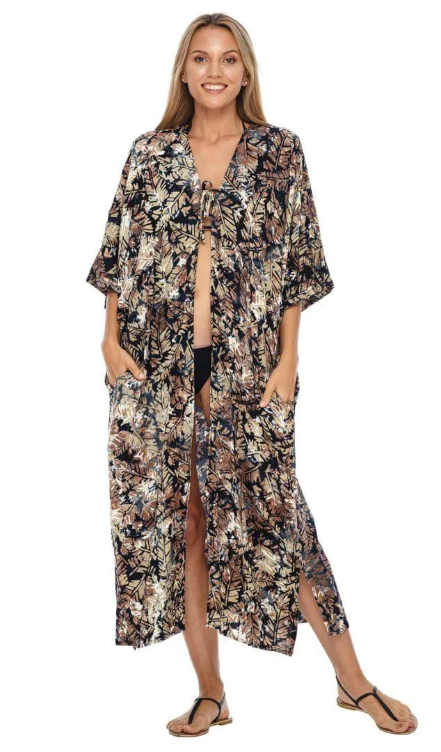 SHU-SHI Women's Open Front Kimono Cardigan Robe - Beach Cover-Up, Loose Fit, One Size