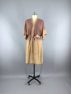 Silk Crepe Sari Robe / Brown Ombre