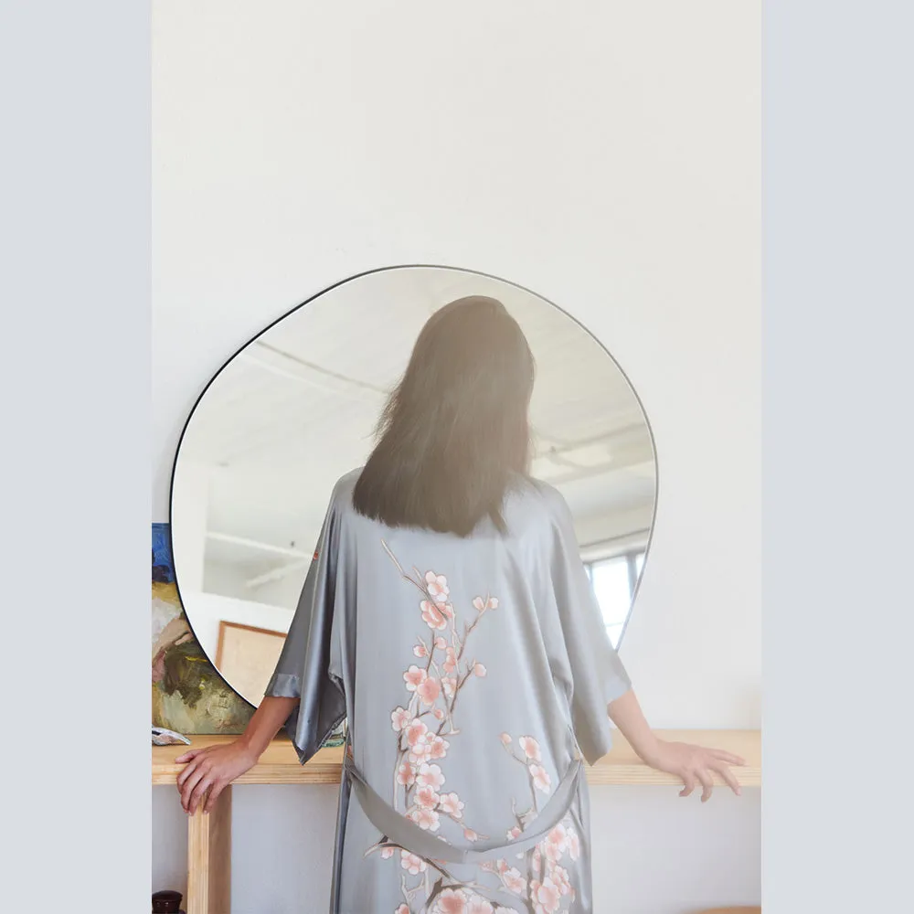 Silk Handpainted Cherry Blossom Long Kimono Robe