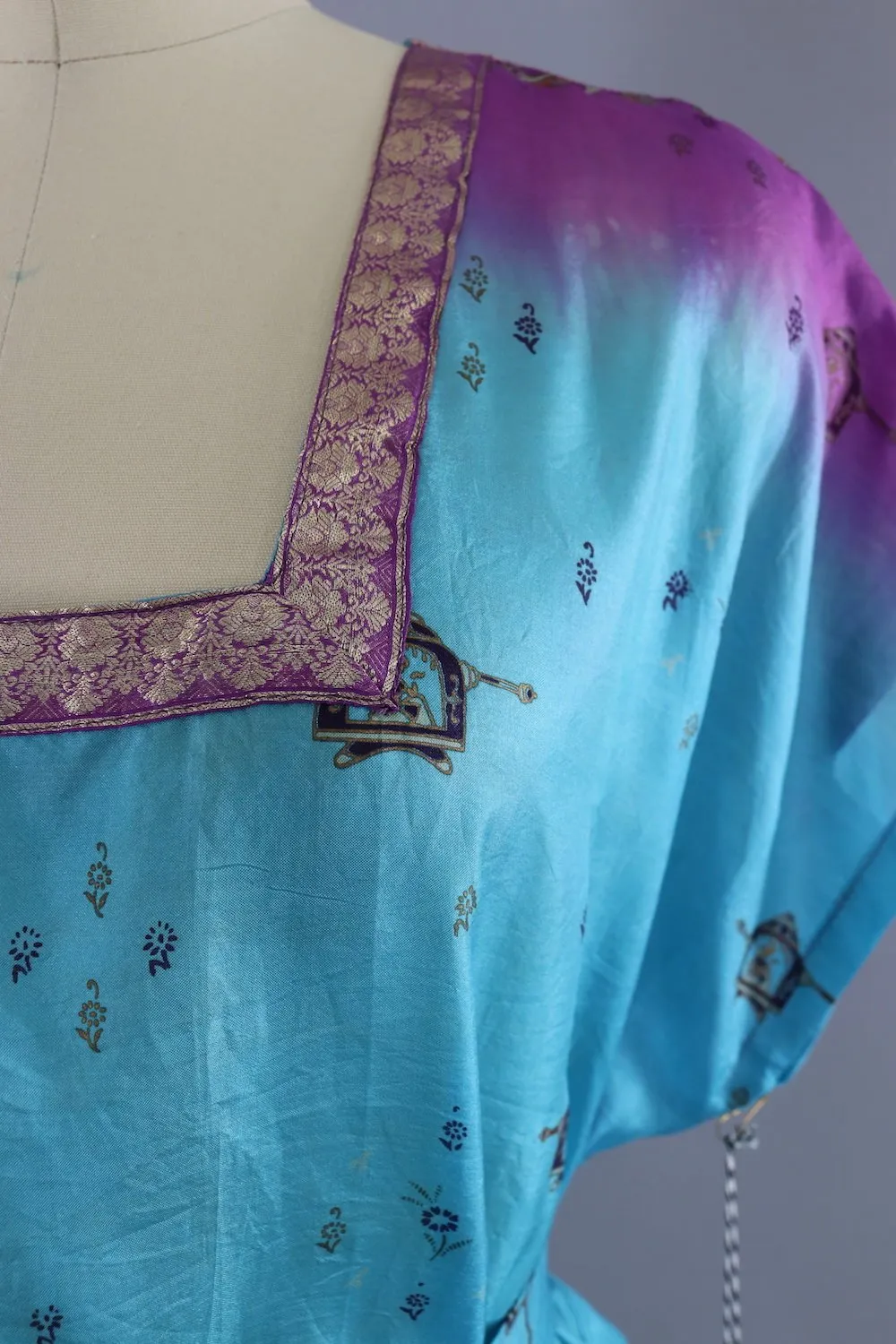 Silk Sari Kaftan Dress / Blue & Purple