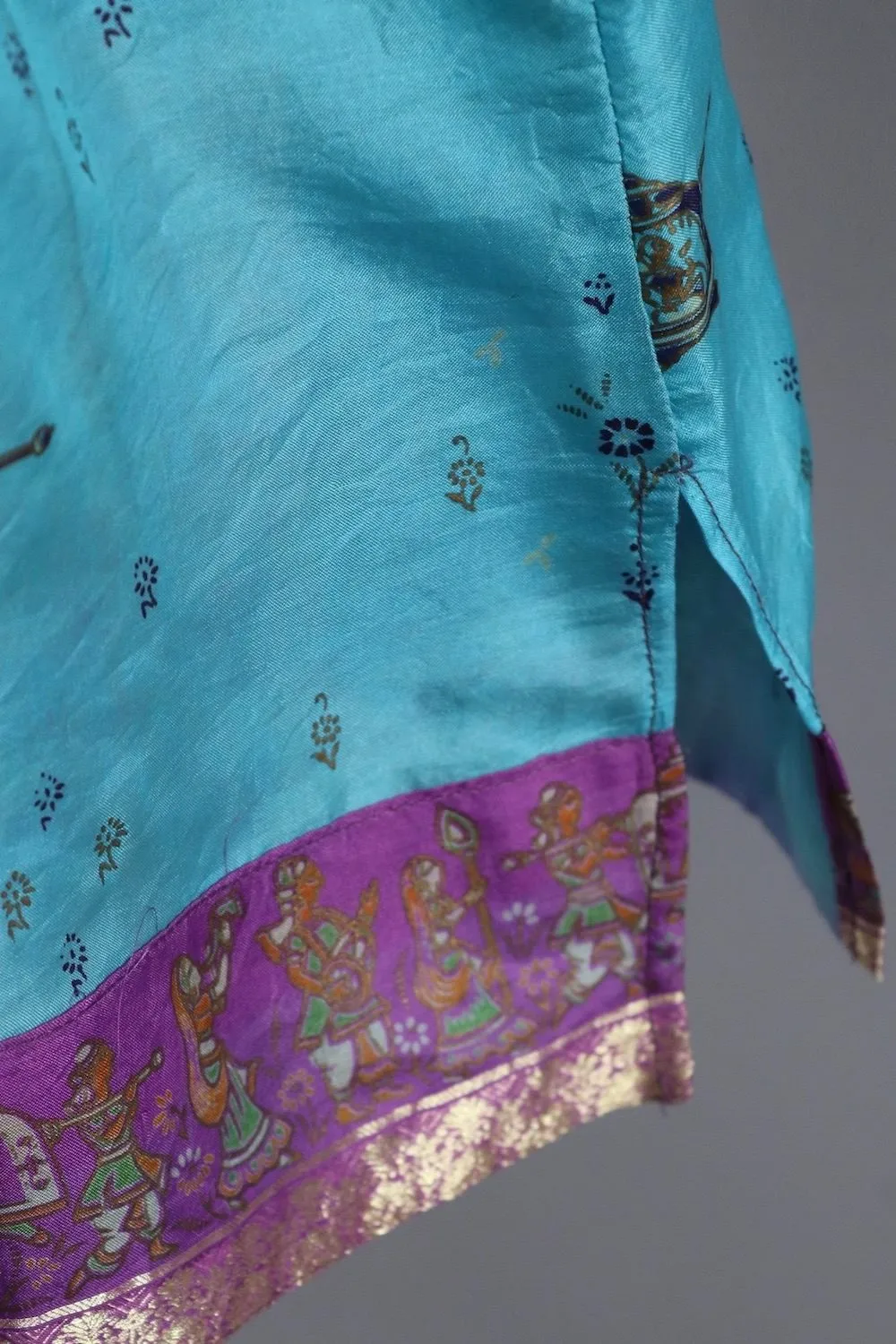 Silk Sari Kaftan Dress / Blue & Purple