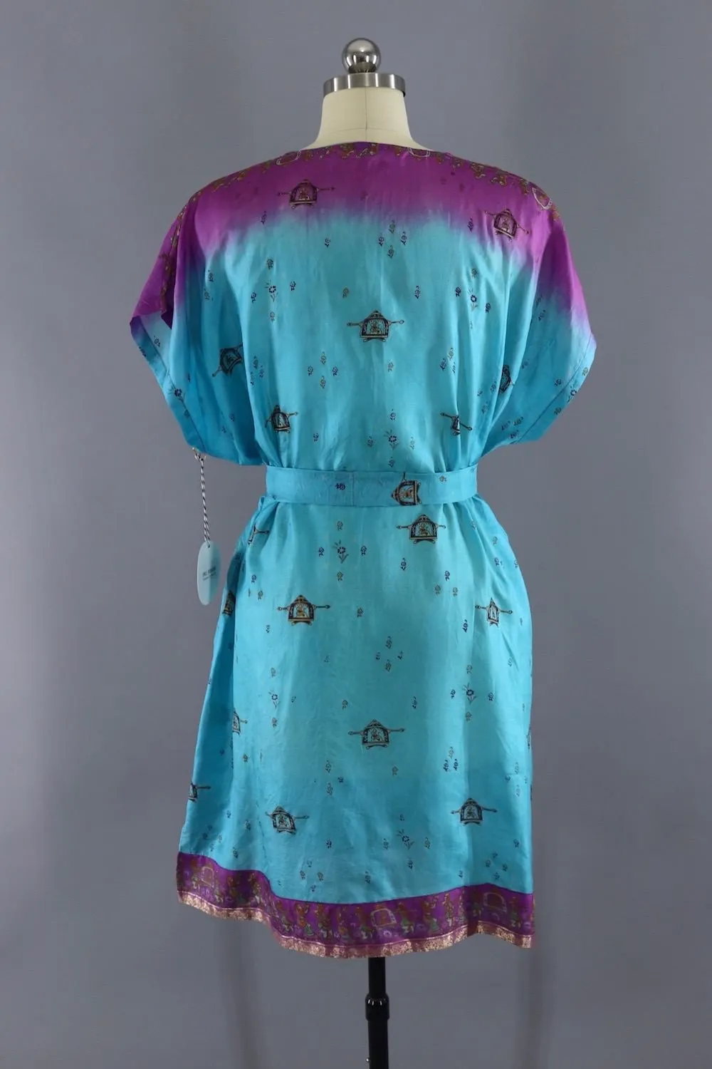 Silk Sari Kaftan Dress / Blue & Purple