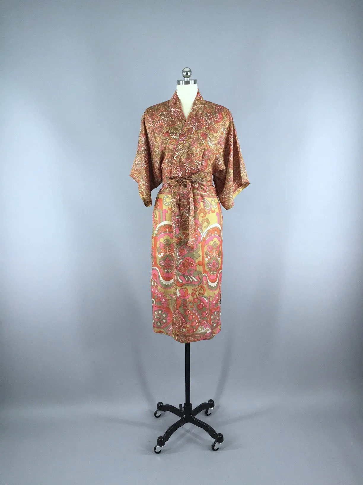 Silk Sari Robe / Autumn Orange Floral