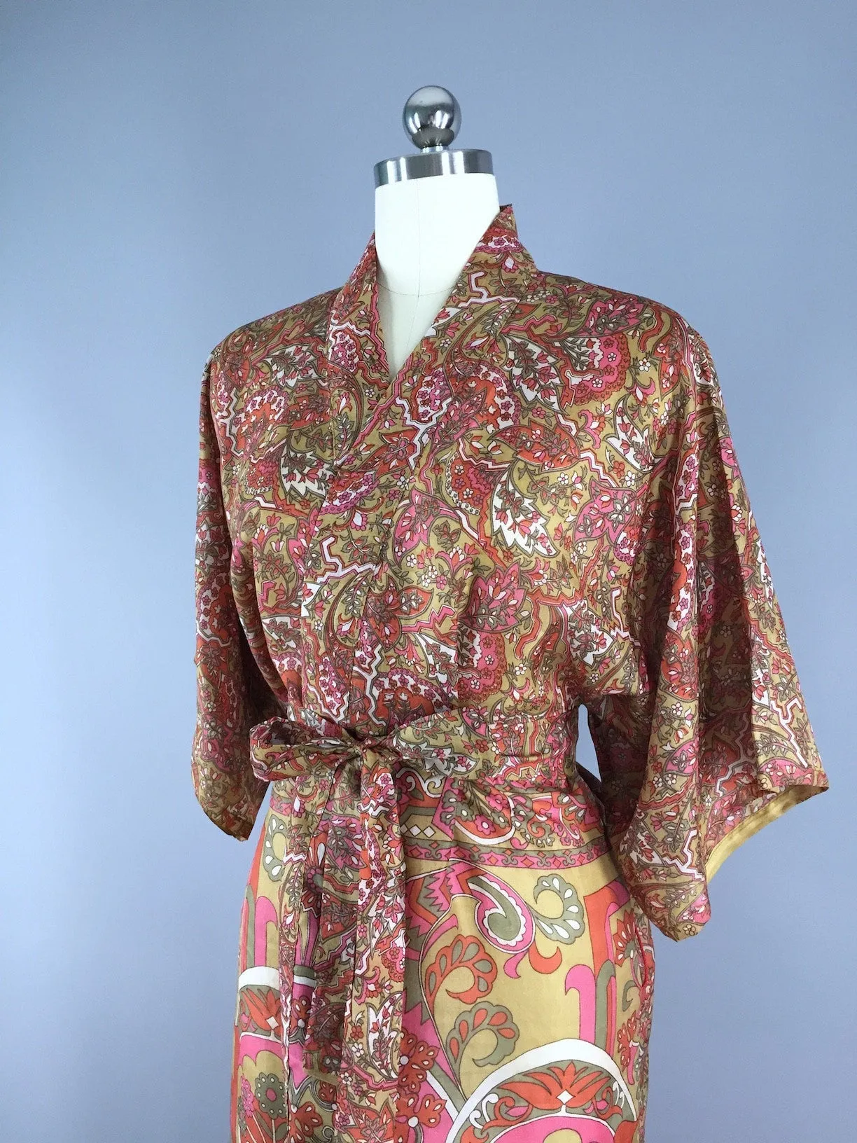 Silk Sari Robe / Autumn Orange Floral