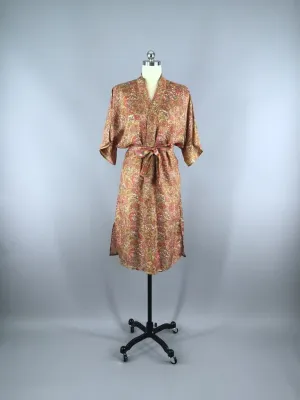 Silk Sari Robe / Autumn Tan Floral