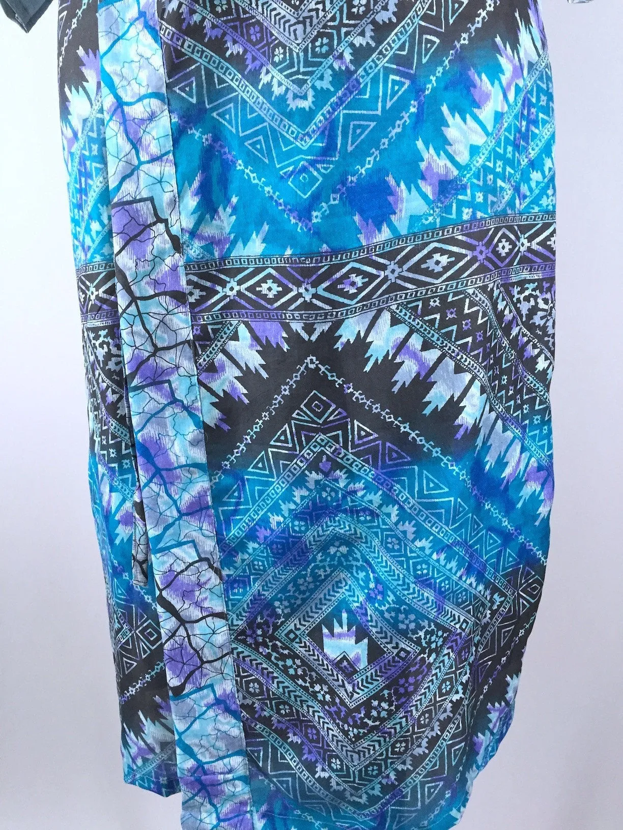 Silk Sari Robe / Blue Aztec