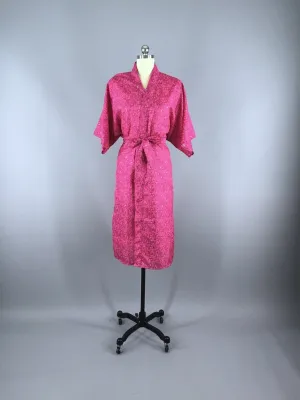 Silk Sari Robe / Pink Floral Print