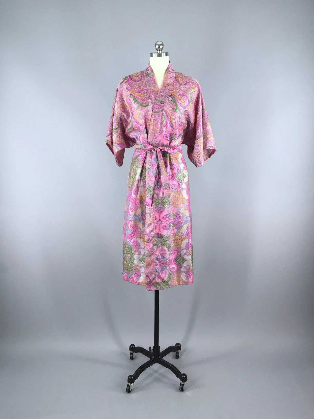 Silk Sari Robe / Pink Paisley Brocade