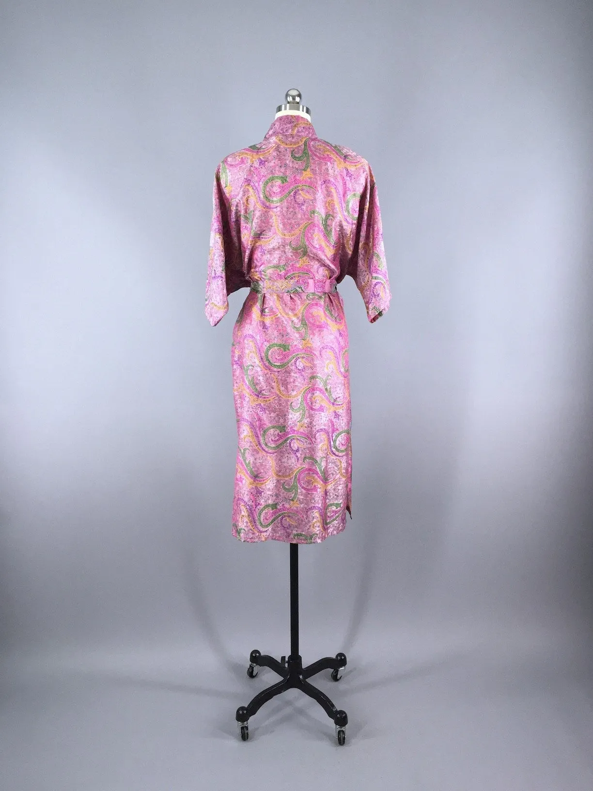 Silk Sari Robe / Pink Paisley Brocade