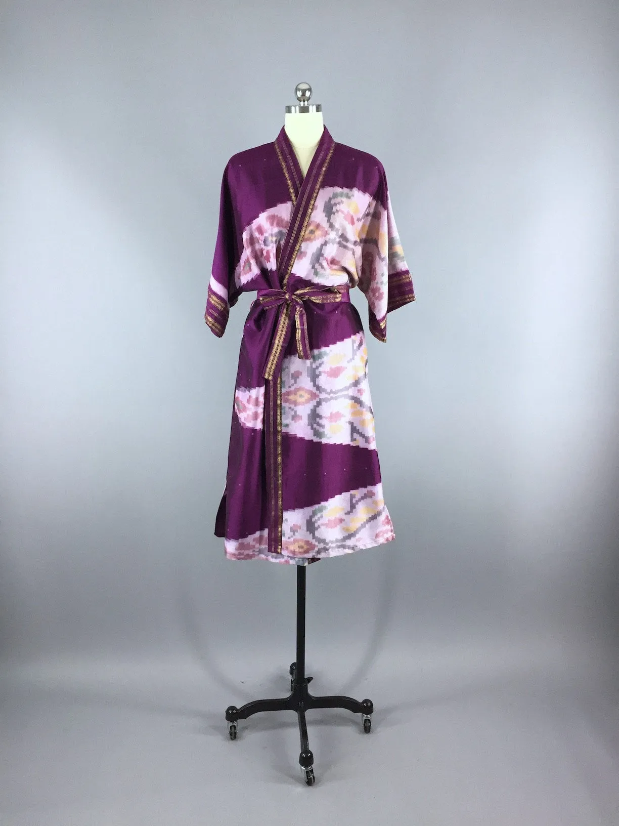 Silk Sari Robe / Purple Pink Ikat