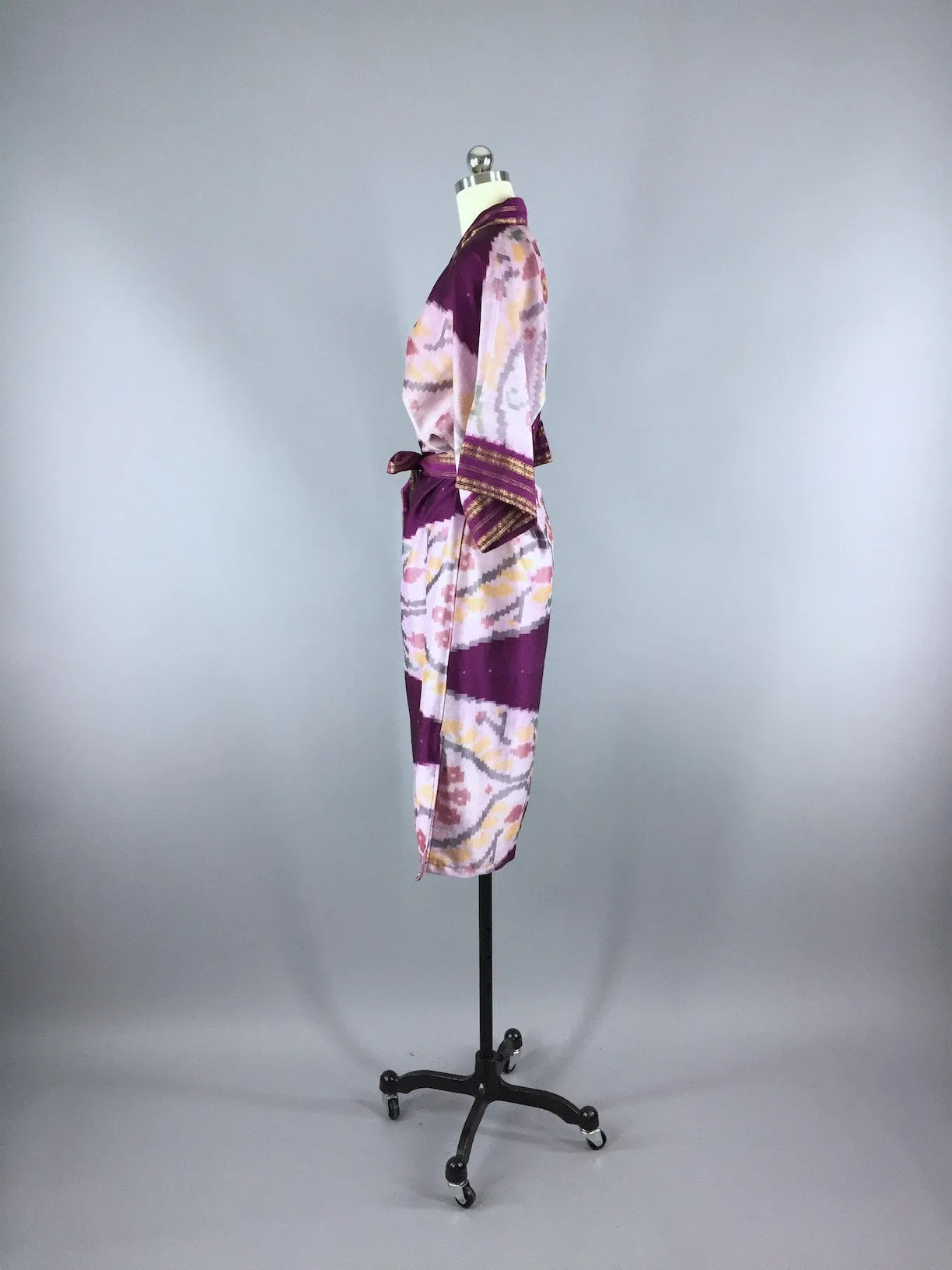 Silk Sari Robe / Purple Pink Ikat