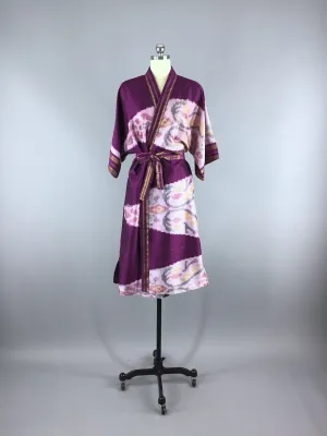 Silk Sari Robe / Purple Pink Ikat