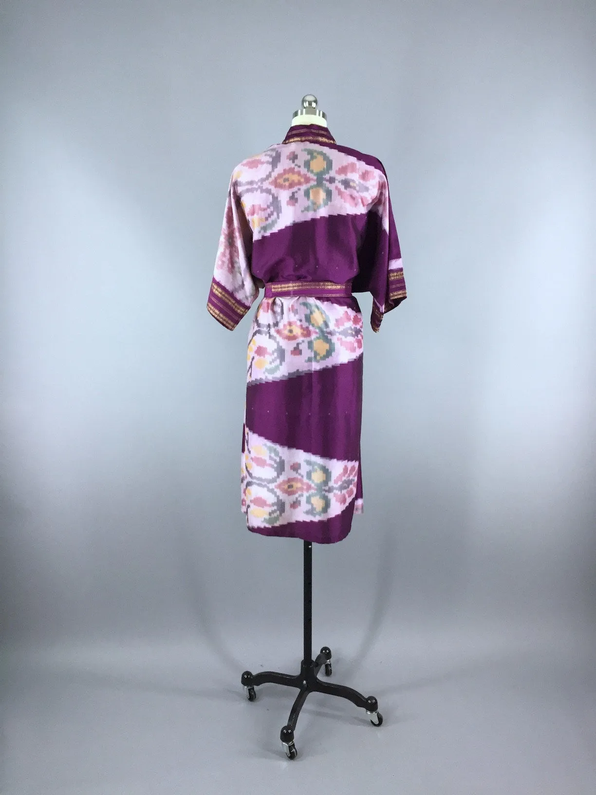 Silk Sari Robe / Purple Pink Ikat