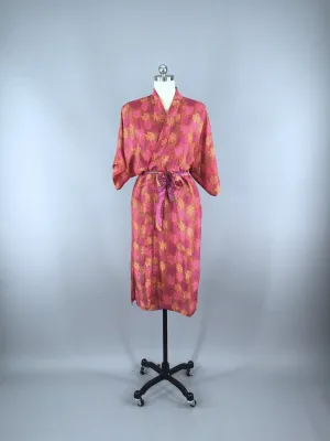 Silk Sari Robe / Red Sea Fan Coral Print