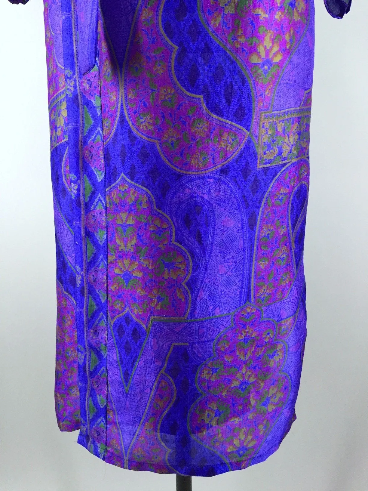 Silk Sari Robe / Royal Blue Floral