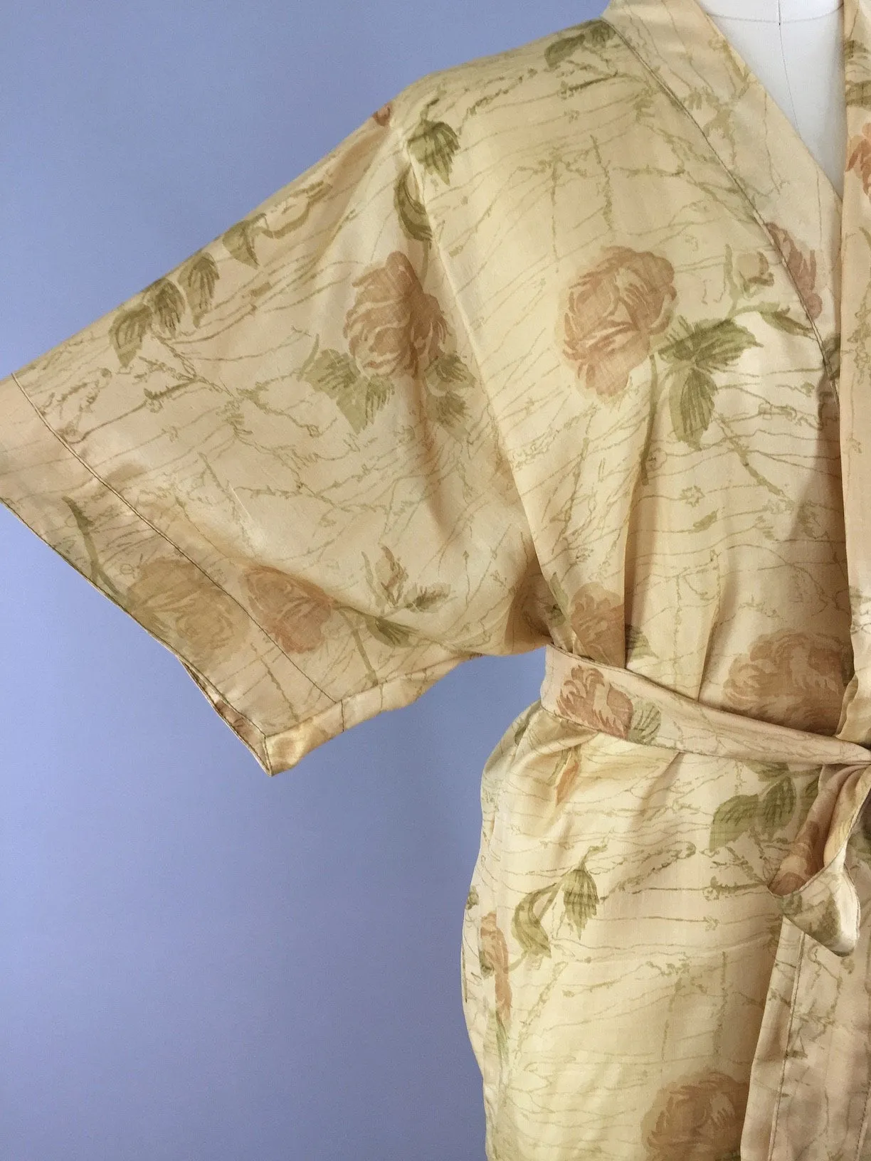 Silk Sari Robe / Tan Floral Print