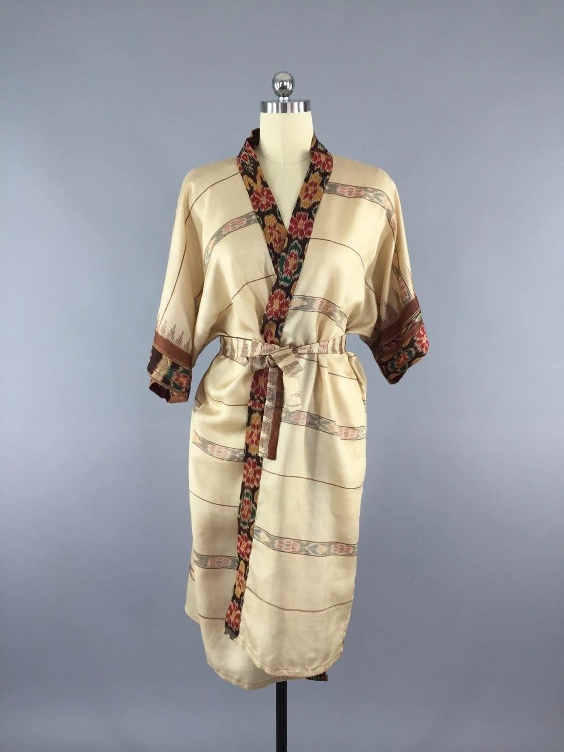 Silk Sari Robe / Tan Ikat