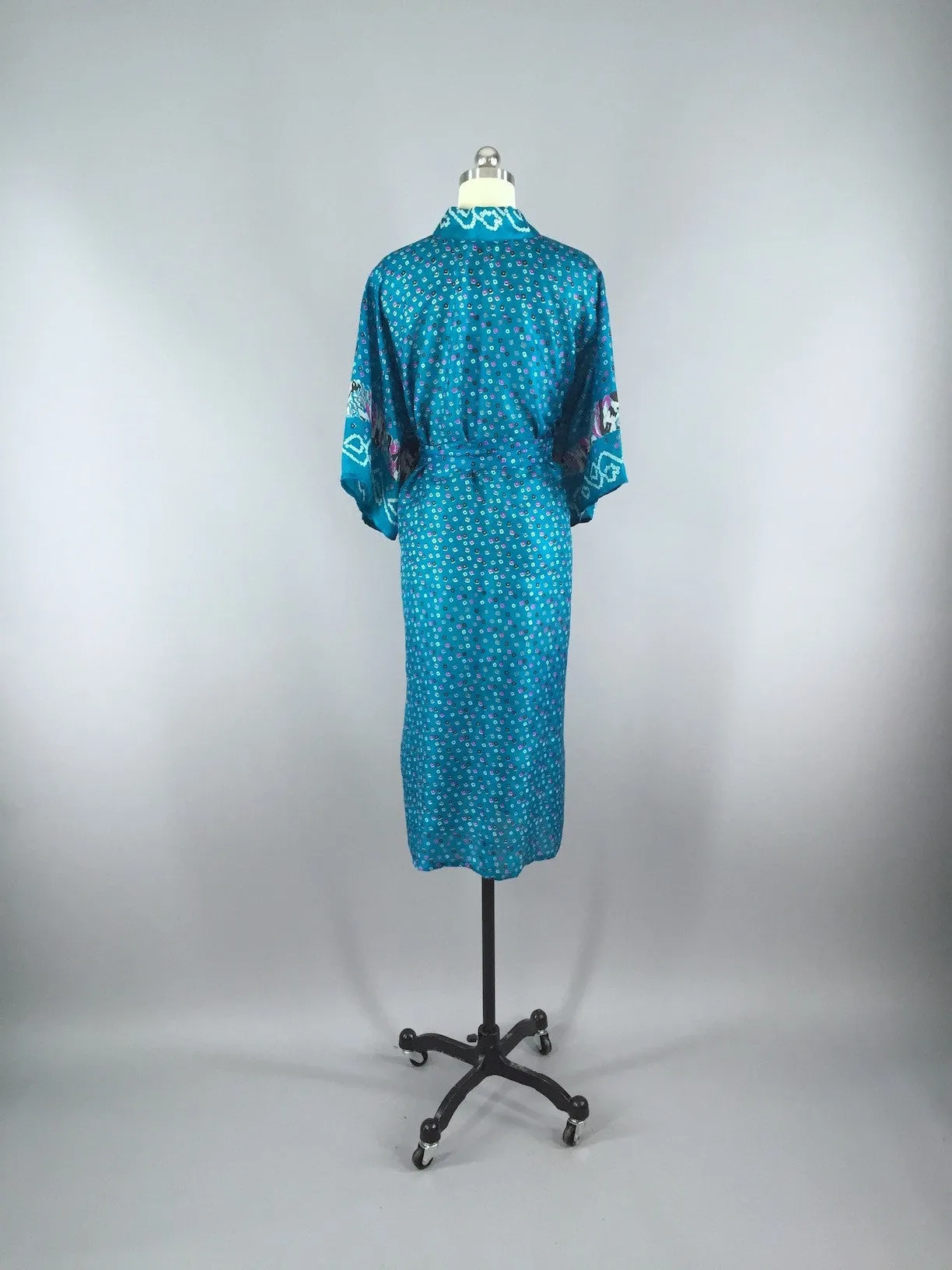 Silk Sari Robe / Turquoise Dots