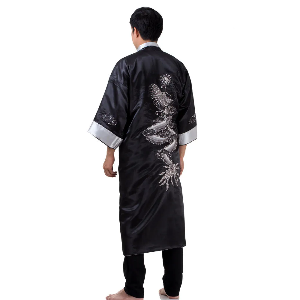 Silver Yinglong Reversible Dragon Kimono Robe for Men