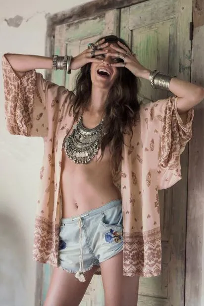 Skull Tribe Kimono Peach Brown Western Longhorn Skull Feather Print Boho Chiffon Beach Wrap Dreamcatcher Tribal Available In Small Medium Large Or Extra Large XL