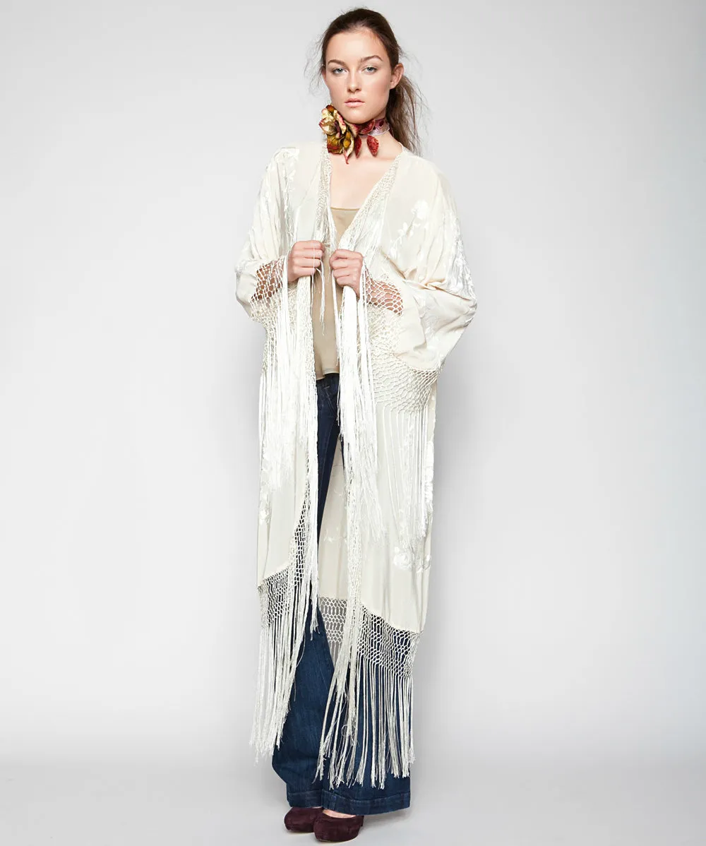 SNOW LOTUS SILK PIANO SHAWL KIMONO