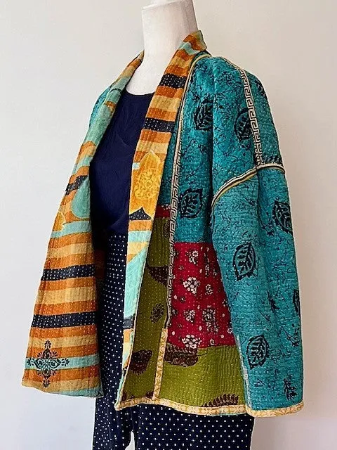 Specialty Collection: Hand Embroidered Short Jacket Fully Reversible. Kantha Quilted.