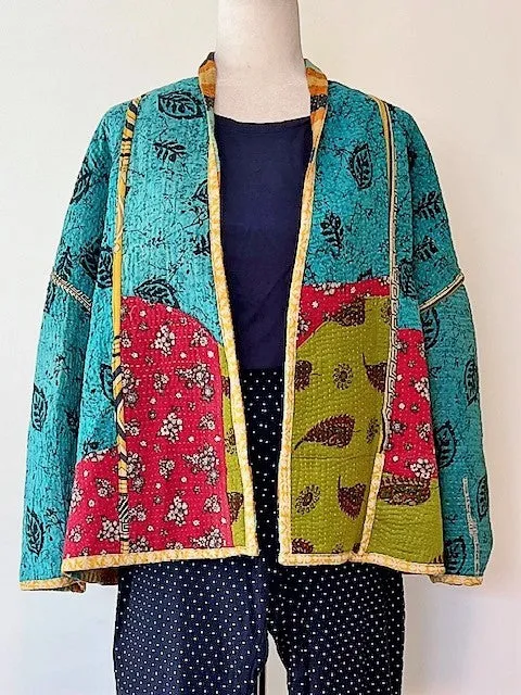 Specialty Collection: Hand Embroidered Short Jacket Fully Reversible. Kantha Quilted.