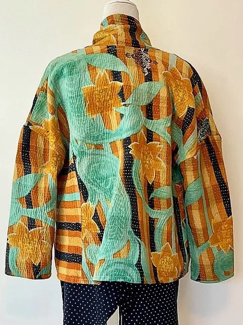 Specialty Collection: Hand Embroidered Short Jacket Fully Reversible. Kantha Quilted.