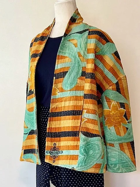 Specialty Collection: Hand Embroidered Short Jacket Fully Reversible. Kantha Quilted.