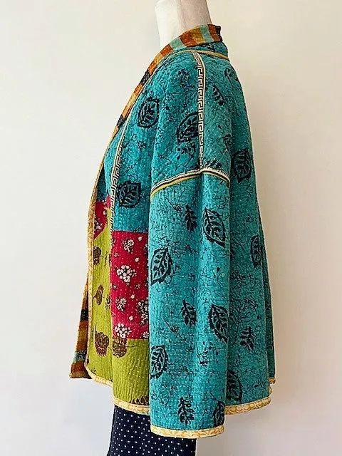 Specialty Collection: Hand Embroidered Short Jacket Fully Reversible. Kantha Quilted.